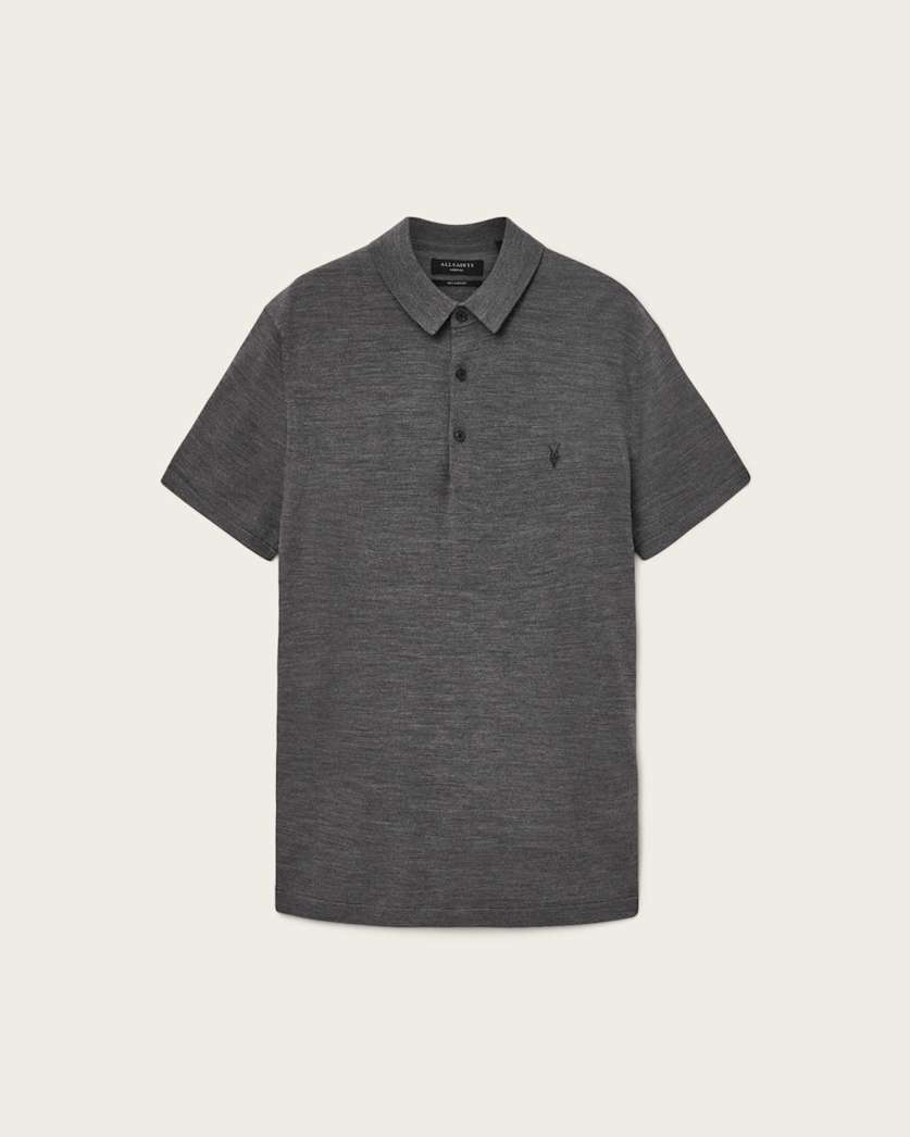 Mode Merino Short Sleeve Ramskull Polo Shirt MONUMENT GREY | ALLSAINTS